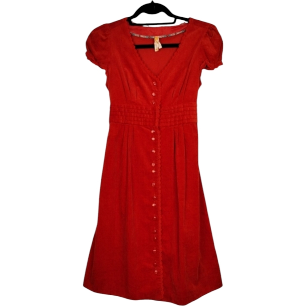 Maeve Anthropologie Corduroy Rust Orange Dress Size 0 XS Women's Lace Buttons